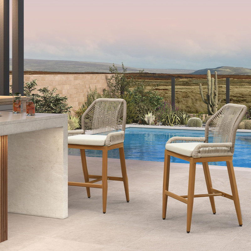 Ensemble de 2 chaises d'extérieur à hauteur de comptoir et tabouret de patio, Teck