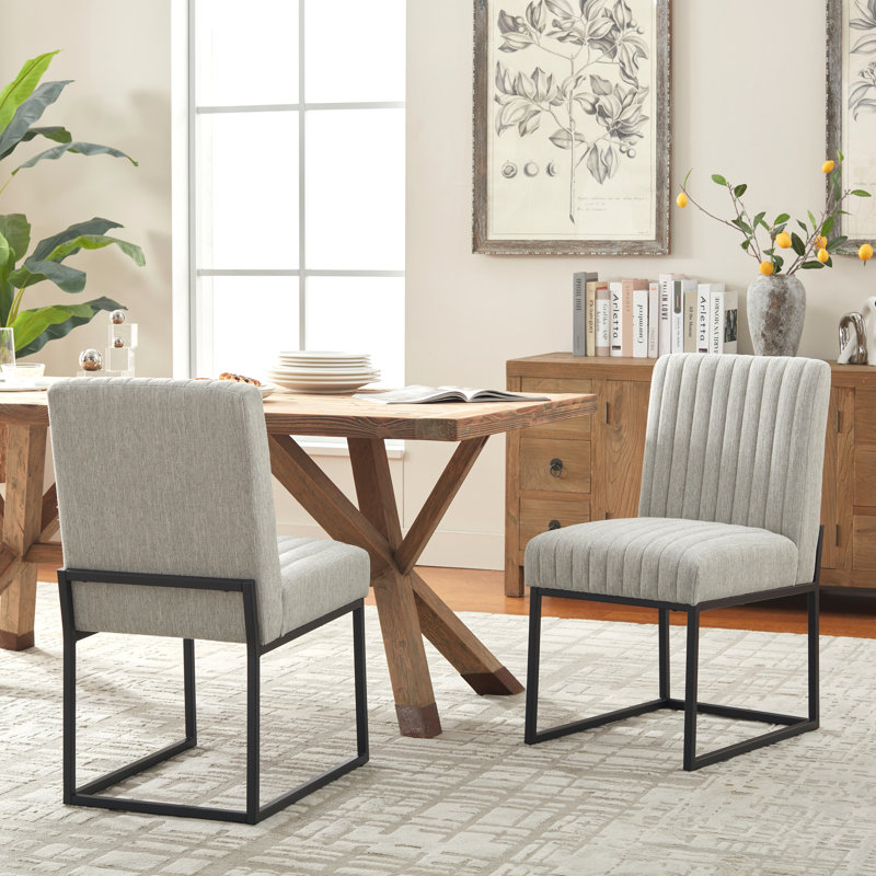 Chaises de salle à manger rembourrées en polyester avec cadre en fer (ensemble de 2), Polyester gris clair