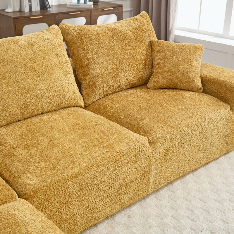 Boucle Sectional Sofa with pillows,No Assembly Needed, Yellow Boucle