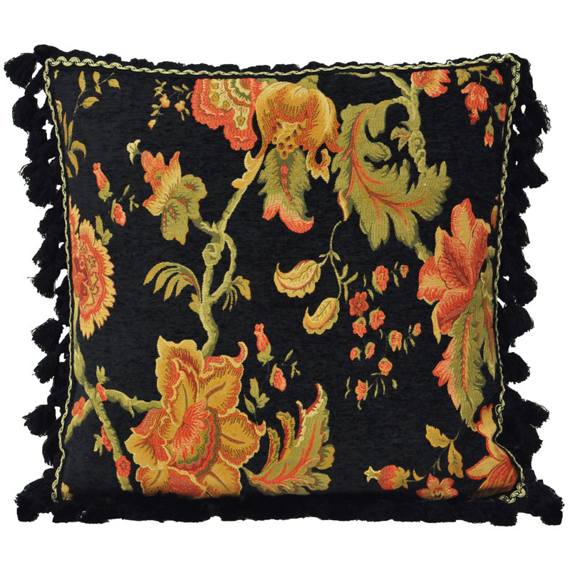 Fairvale Floral Square Throw Cushion, Black