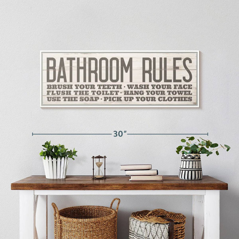 Vintage Bathroom Rules III, Floating Frame White, 28" X 10"