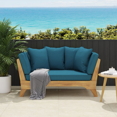 Lit de jour convertible d'extérieur en bois d'acacia avec accoudoirs réglables et coussins amovibles | Idée de cadeau