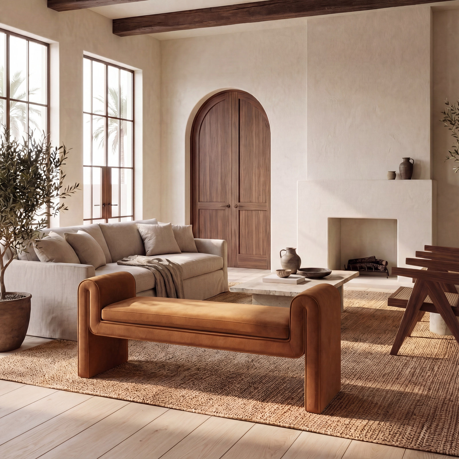 Deshai Velvet Bench, Mustard