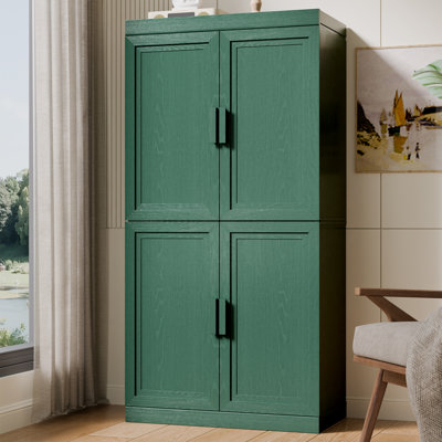 62" Tall Modern 4-Door Freestanding Storage Cabinet with Adjustable Shelves