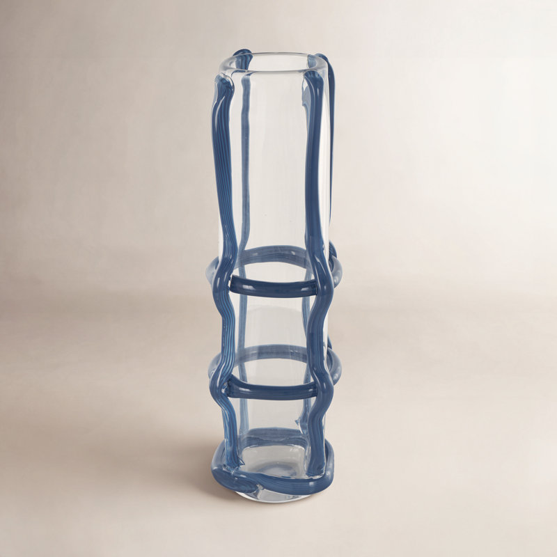 Ahren Recycled Glass Table Vase, Blue, 16.15" H x 4.85" W x 4.85" D