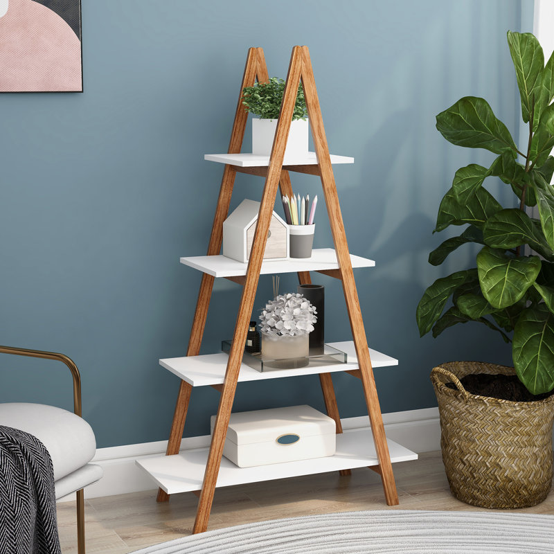 Bibliothèque en bois "A" à 4 tablettes avec décoration peinte et pour la maison