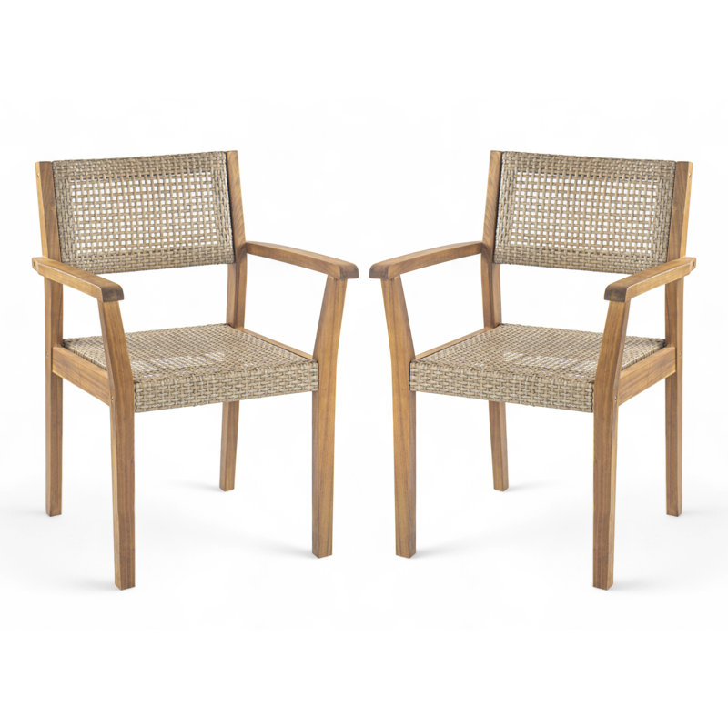  Ensemble de 2 chaises de salle à manger en bois d'acacia avec accents en osier Amaris