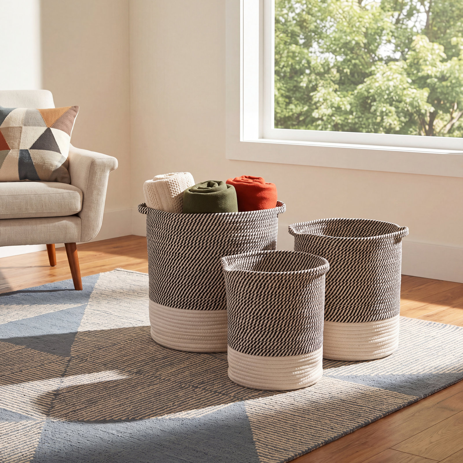 Fabric Basket With Handles - Set of 3