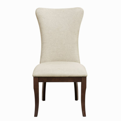 Modern Traditional Side Chairs Set Of 2 Off-White Fabric Upholstered Back Seat Nailhead Trim Dark Cherry Finish Wooden Dining Furniture