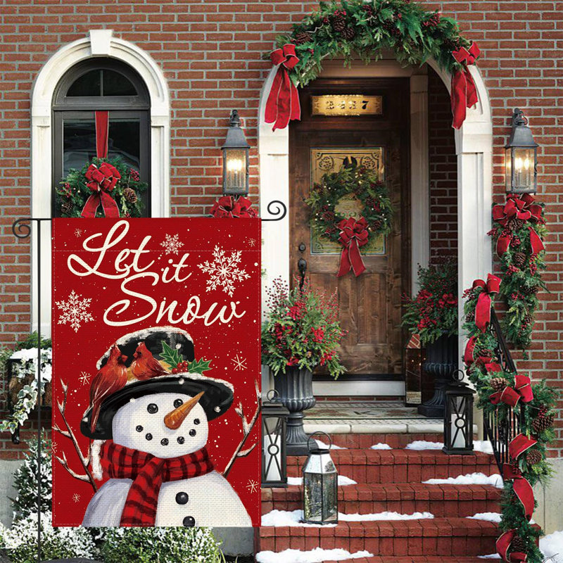 Drapeau de jardin décoratif pour l'extérieur de jardin en forme de flocon de neige 12 x 18 pouces Let It Snow, Rouge