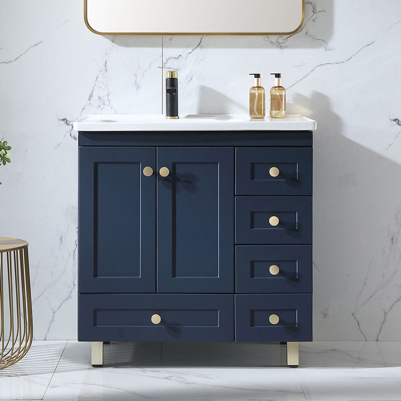 Ensemble de meuble-lavabo simple moderne à 2 portes et 5 tiroirs Verlane