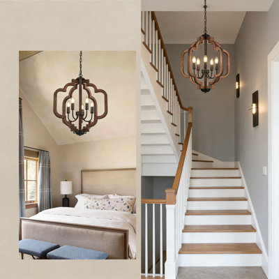 Luminaire suspendu rustique à 5 lumières de style rustique fait à la main à chaîne ajustable pour la salle à manger