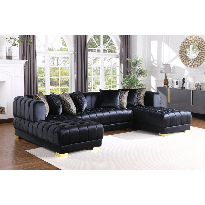 Canapé modulaire en velours noir Mayford, Velours noir, Doré