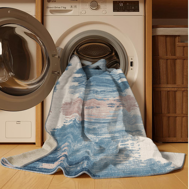 Tapis gris aquarelle lavable à la machine, Rectangle 4pi x 6 pi