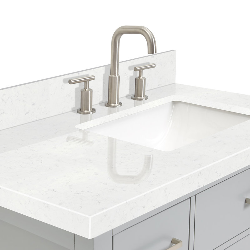 8_ARIEL Bristol 42 Single Sink Bathroom Vanity with Carrara White Quartz, Gray, Rectangle, 36"