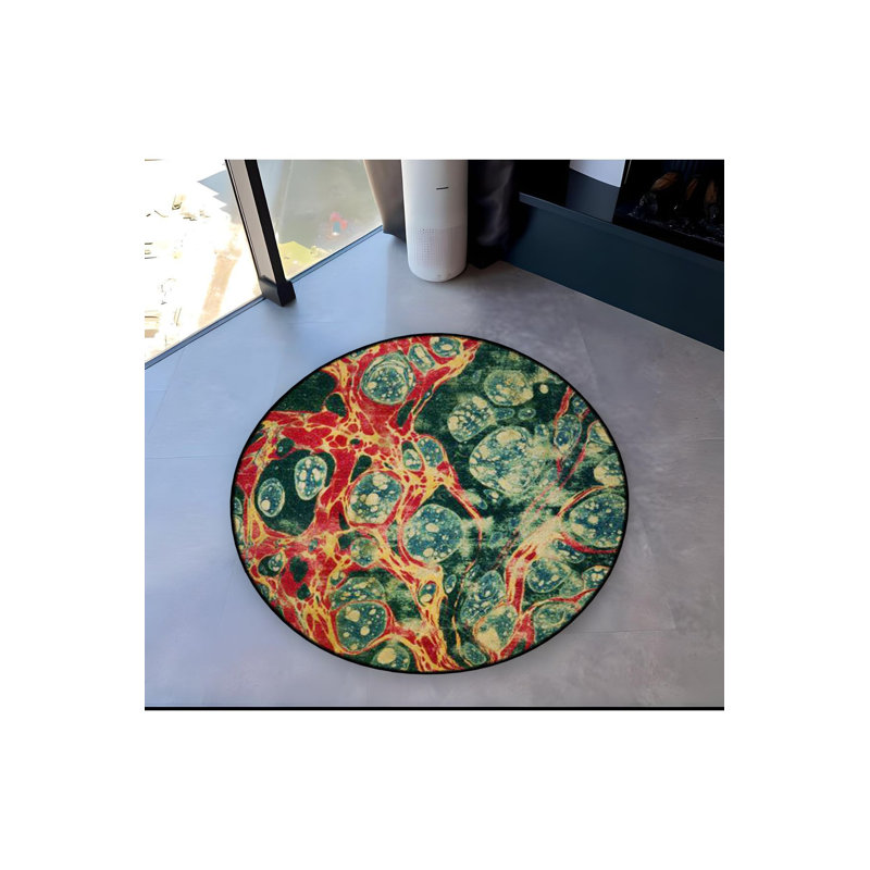 Tapis rond rond à motif marbré multicolore lavable à la machine, Sous-tapis rond 4 pi 11 po inclus