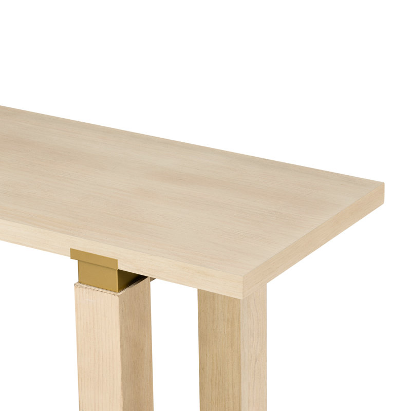 Table de hall d'entrée moderne, pieds en bois massif, détails géométriques en métal, tablette de rangement inférieure, 3 teintes en U, rangement ouvert en fer de pin de 12,5 po de large, tons attrayants