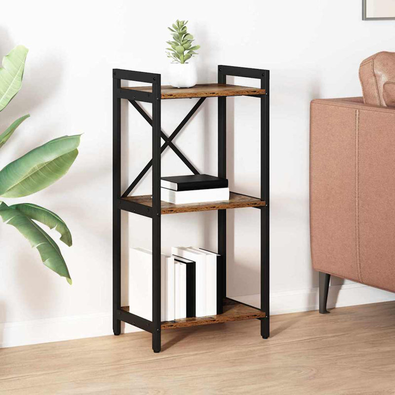 Steel Bookcase, Brown/Black, (3 Shelves) 83cm H x 40cm W x 30cm D