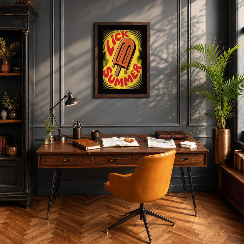 Lick & Summer Retro - Framed Print, A1 - 84.1 x 59.4 cm, Walnut