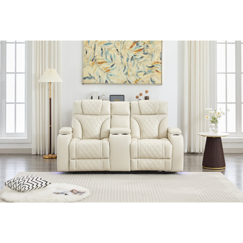 Causeuse inclinable électrique avec lumières DEL, Similicuir beige