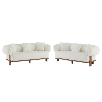 Nyaja 6-seater Rubberwood Boucle Upholstered Sofas With Curved Round Arms