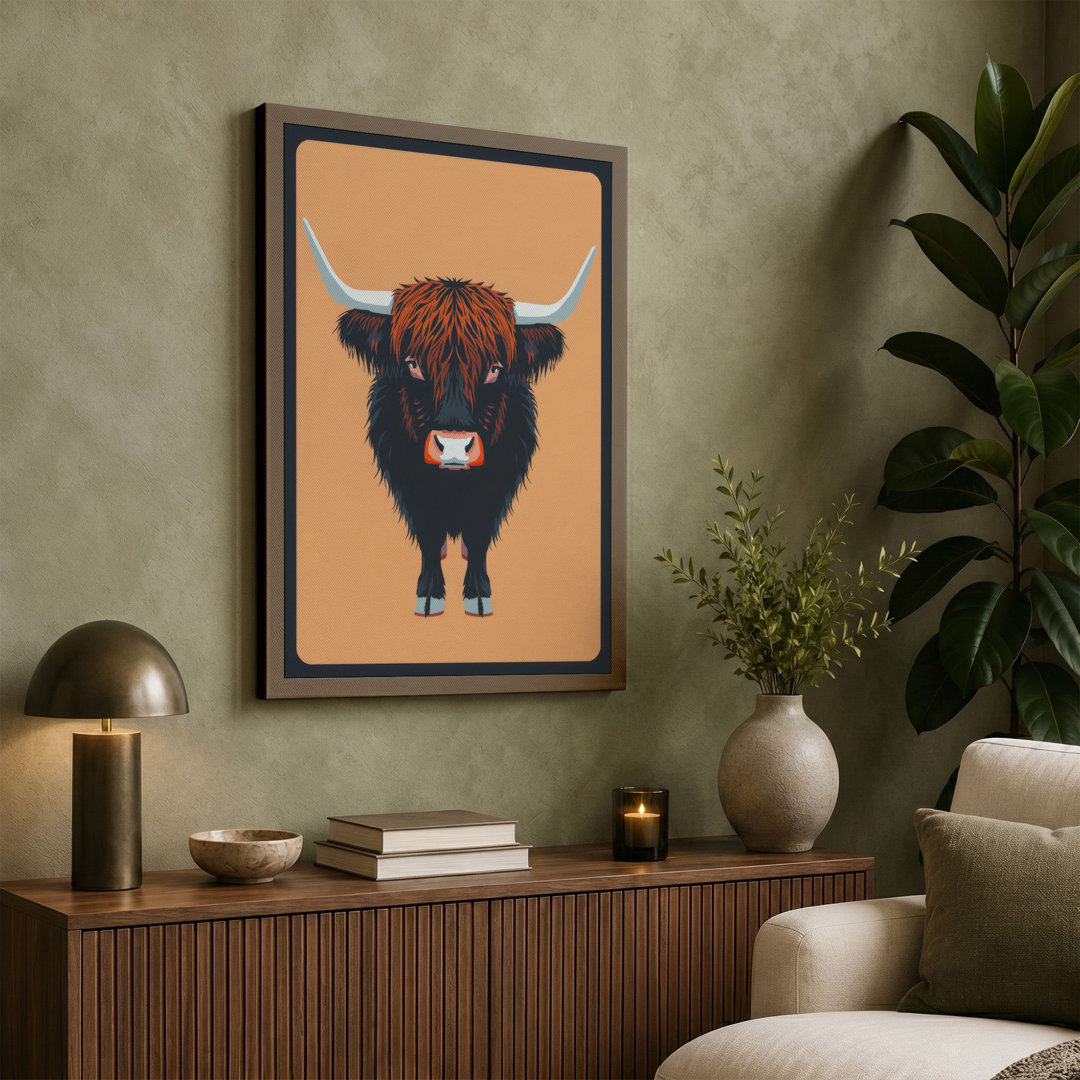 Highland Cattle Portrait Modern - Wrapped Canvas