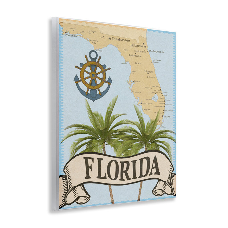 «Florida Map Palm Trees», plaque murale par Marcus Prime