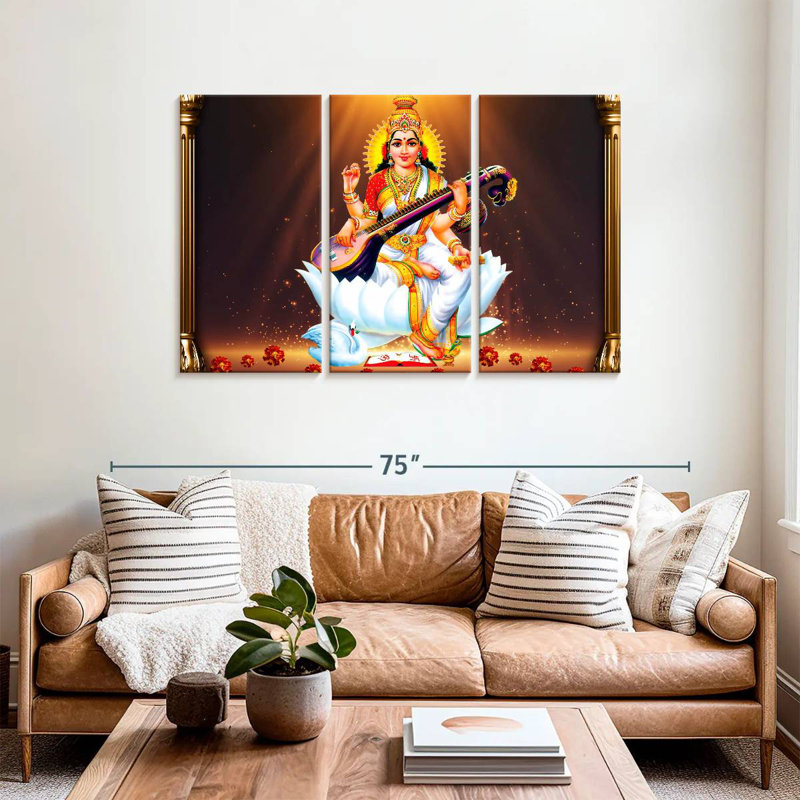 Adella Saraswati avec instrument, H 36 po x l 57 po
