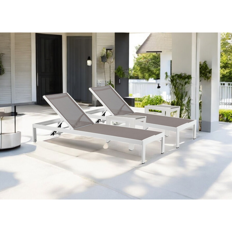 Aynura 4 Piece 76'' Long Reclining Chaise Lounge Set, Gray, White