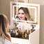 Coiffeuse 3 en 1 compacte, coiffeuse de chambre blanche avec tiroirs et beaucoup de rangement pour un grand bureau visible en verre