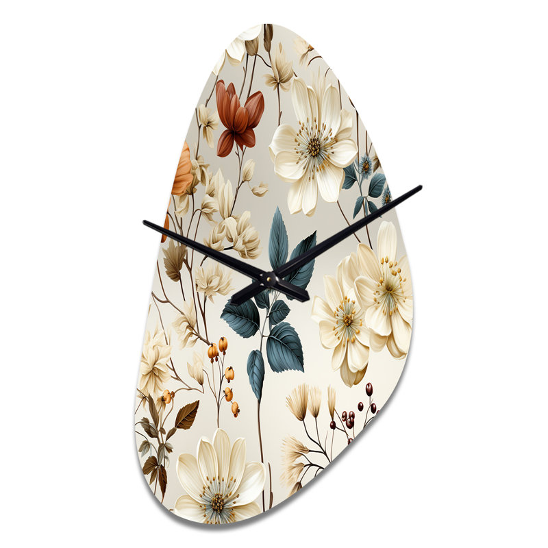 Automne orange et blanc fleurs de chalet - sculpture d'automne grande horloge murale orange, Grand