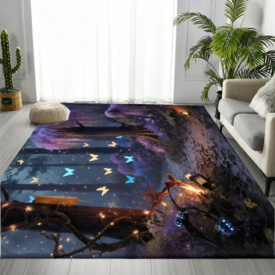 Tapis papillon Fantasy Night Forest, motif de scène mystérieuse et boisée, tapis doux et durable, tapis antidérapant lavable à la machine, décoration intérieure élégante pour le salon, la chambre à coucher, le dortoir, un appartement