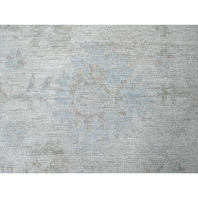 7'9"x10' Alabaster White, Vegetable Dyes, 100% Wool, Afghan Angora Oushak with All Over Leaf Design, Hand Knotted, Oriental Rug