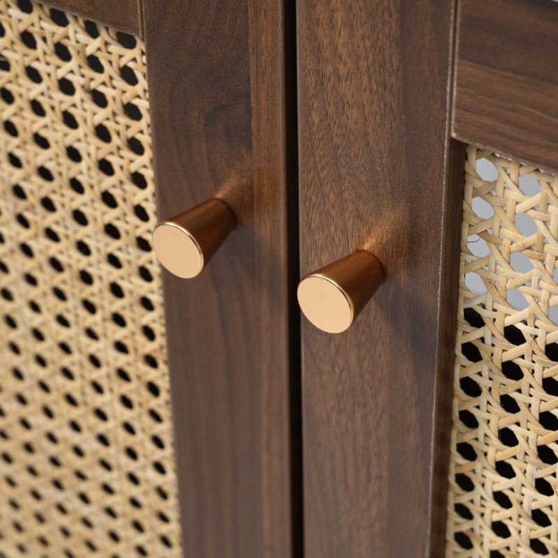 Meuble-lavabo de 30 pouces avec portes en bambou tissées à la main, Noyer foncé