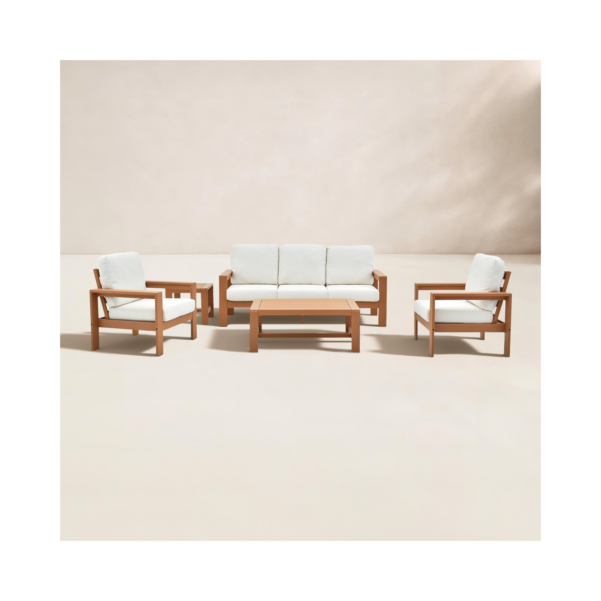 Madrid Wood 5 - Person Patio Conversation Set with Cushions