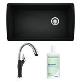 Diamond 33.5" L x 19" W Undermount Kitchen Sink with Faucet & Sink Cleaner