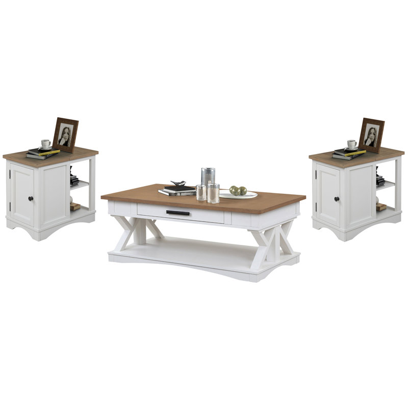 Bankhead Cocktail Table With 2 Chairside Tables, Weathered Natural, Cotton