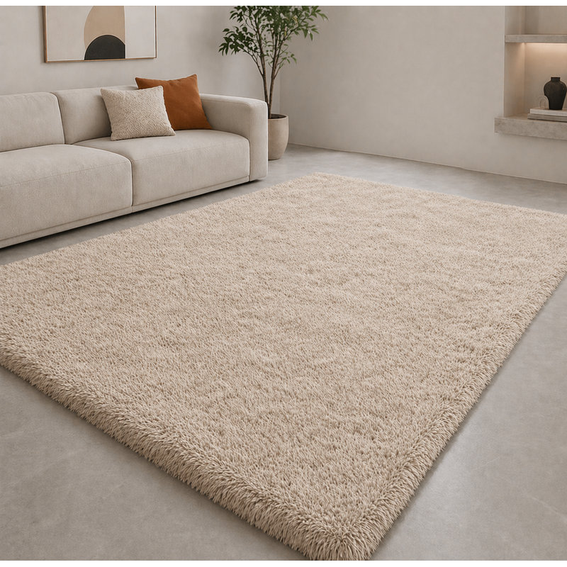 Solid Colour Machine Tufted Shag Area Rug, Rectangle 60cm Width X 110cm Length