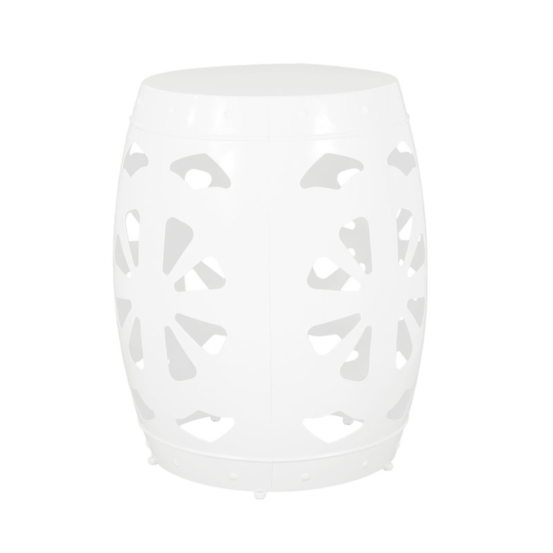 Large White Iron End Table - No Assembly, Powder-Coated Elegant Cut Frame, Assembly, White