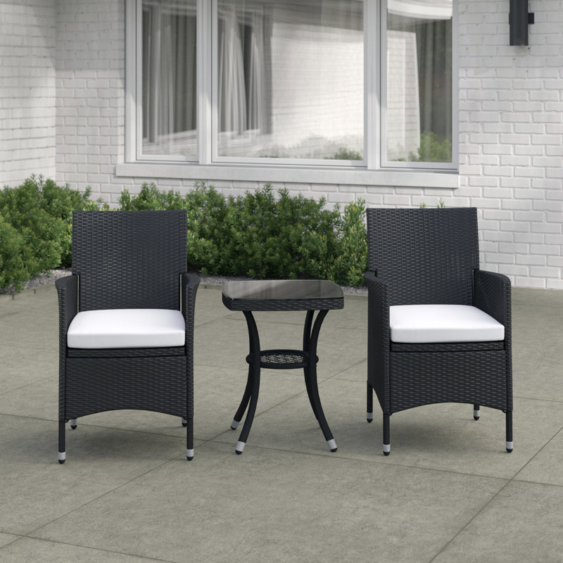 2 - Person Patio Dining Set with Square Table , Cushions Included, Black