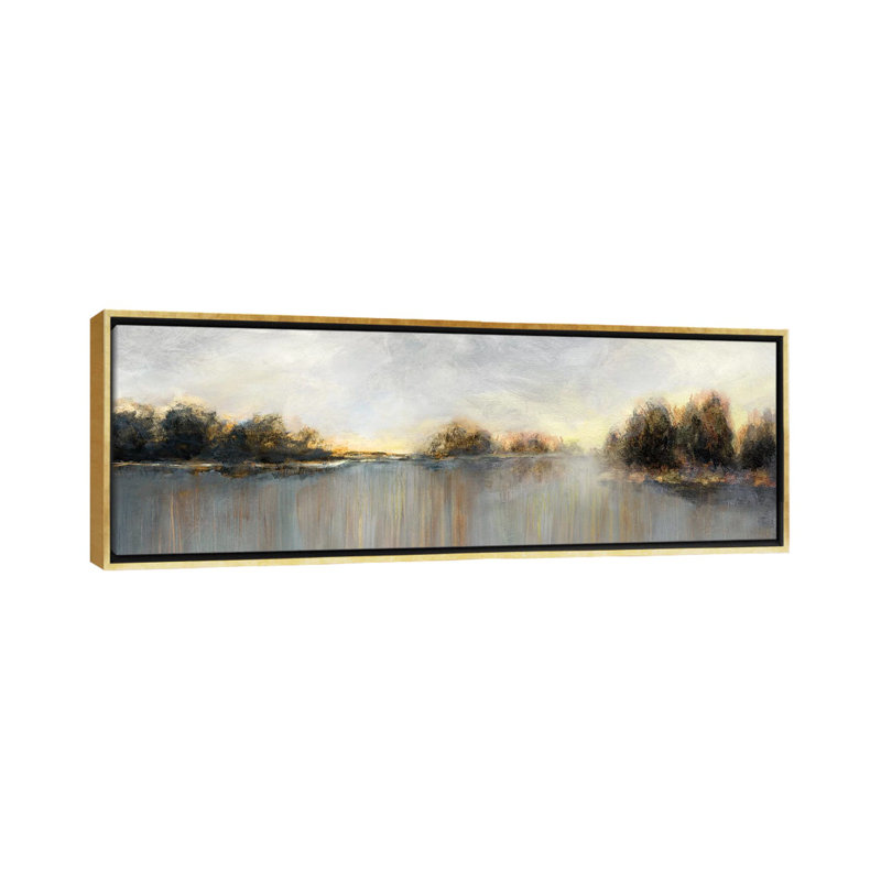 " Rain At Dawn " by Nan, 16" H x 48" W x 1.5" D, Gold Framed