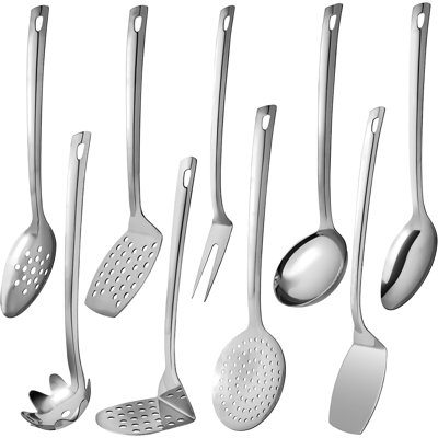 Stainless Steel Kitchen Utensil Set, 9-Piece Cooking Tools With Ladle, Spoons, Turners, And Servers
