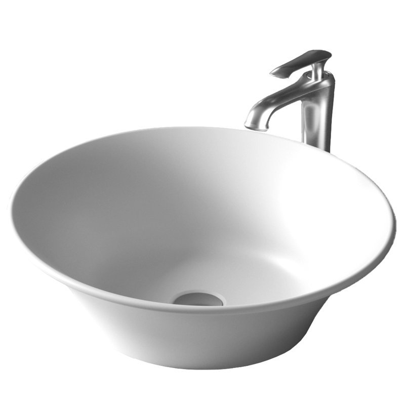 Karran Quattro Matte White Acrylic 21 In. Oval Bathroom Vessel Sink With Faucet and Drain, Stainless Steel, Stainless Steel