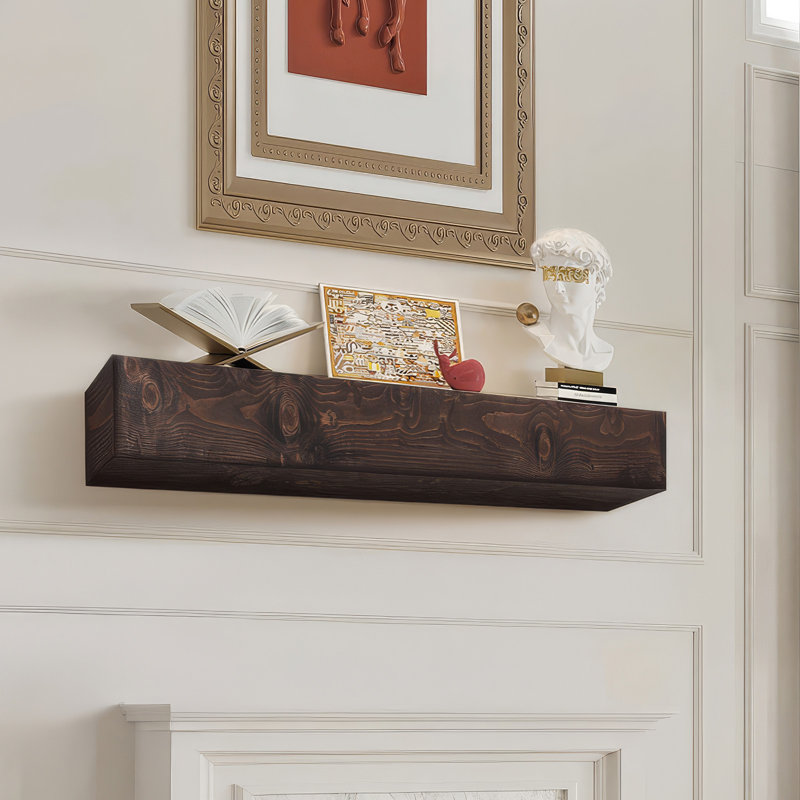 Ebern Designs 72" Floating Fireplace Mantel, Brun