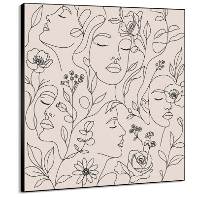 Impression sur tissu grand format - Motif floral continu de visages de femmes pour salon ou chambre - « Assemblage du cadre requis (cadre non fini) »