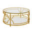 Table basse ronde avec plateau en verre trempé, structure en métal géométrique et tablette inférieure-859138535