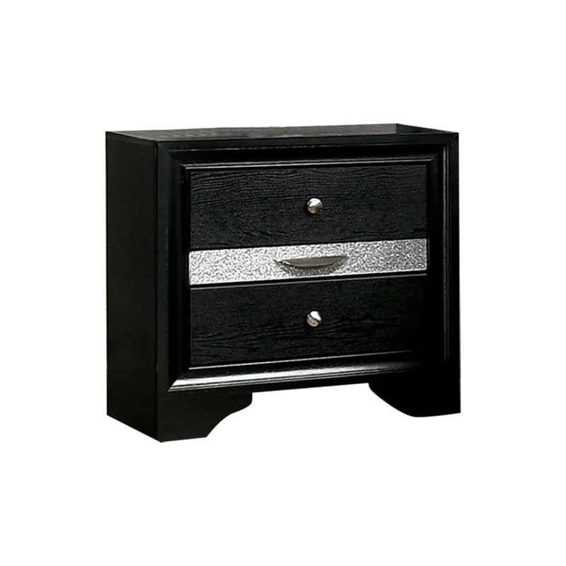 Table de chevet 3 tiroirs en bois avec élégants boutons ronds en étain, Noir