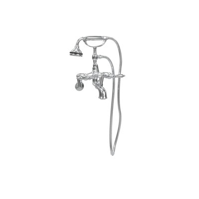 Garniture de robinet de baignoire à pattes mural à poignées doubles avec inverseur et douche à main