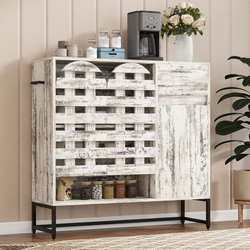 Farmhouse Sideboard Cabinet With Arched Lattice Doors Drawer For Versatile Storage In Living Room Kitchen Entryway