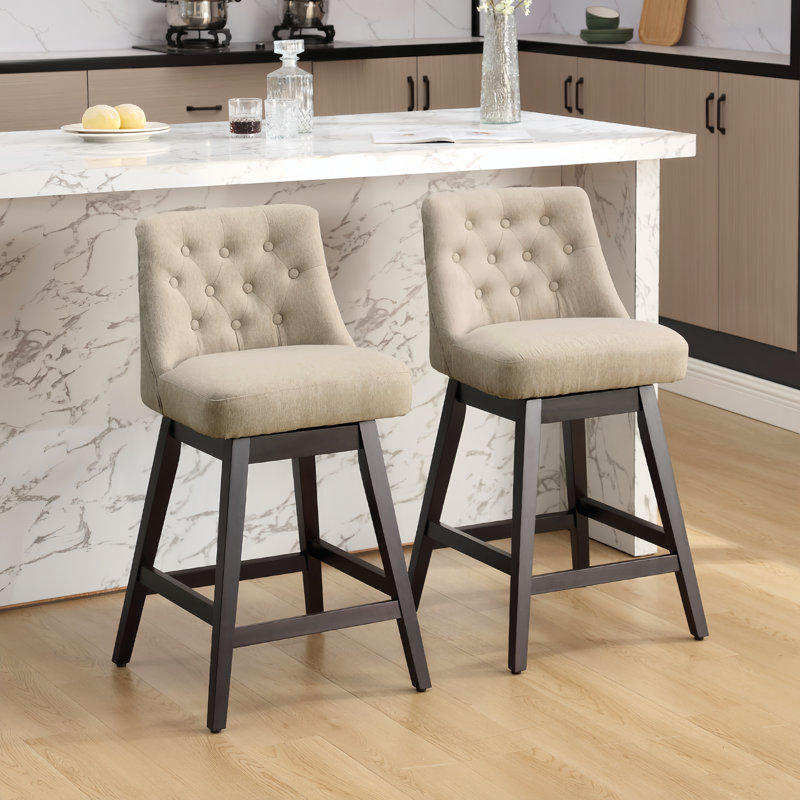  Swivel Brown Faux Leather 25.5'' Counter Stool with Solid Wood Frame, Counter Stool (25.9" Seat Height), Brown